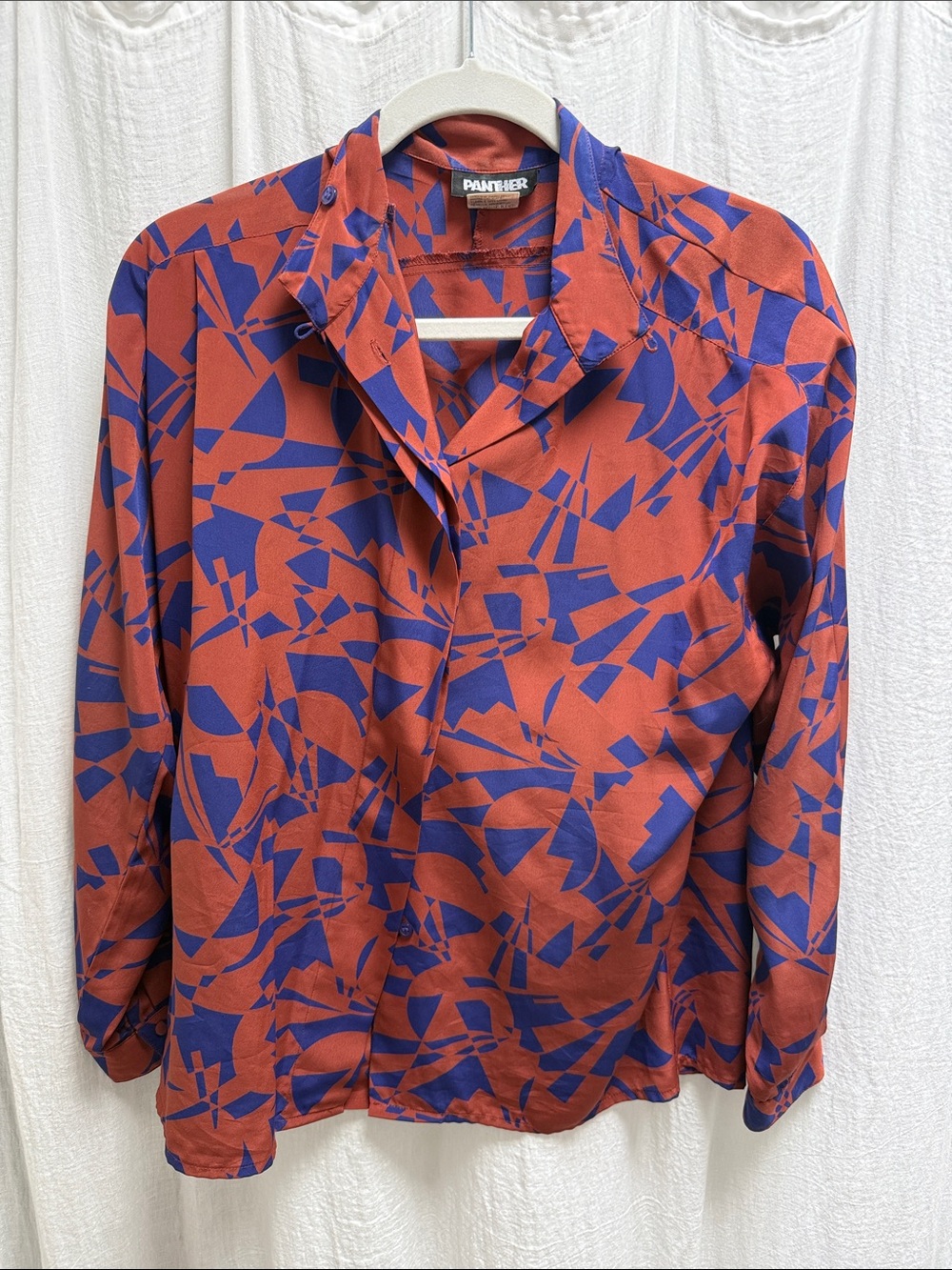 Vintage Panther Abstract Print Button-Up Shirt in brown & Blue